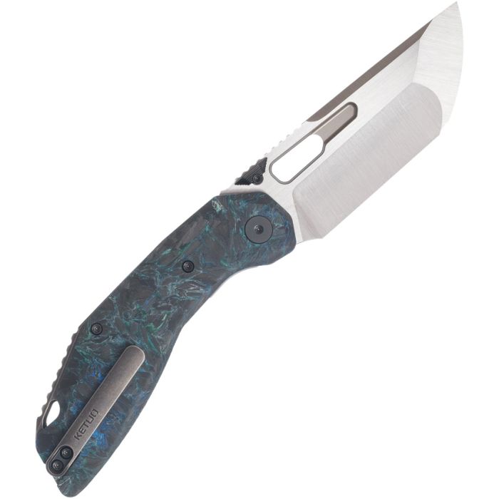 KETUO YAKUZA LINER LOCK KETM0101 – SATIN 154CM TANTO BLADE – BLUE AND GREEN CARBON FIBER HANDLE – MADE IN CHINA