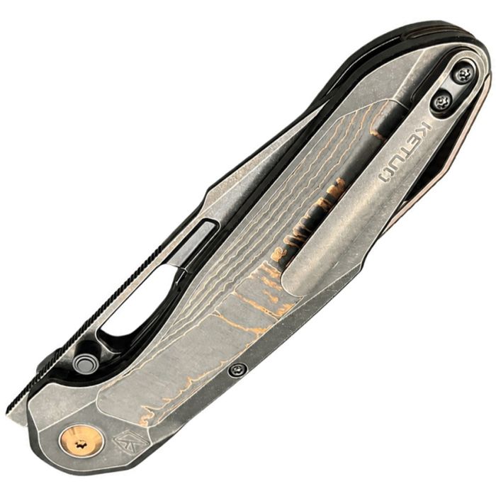 KETUO TRIAD KETM0135 – SATIN BOHLER M390 TANTO BLADE – GRAY STONEWASH TITANIUM HANDLE WITH COPPER FOIL CARBON FIBER INLAY – MADE IN CHINA