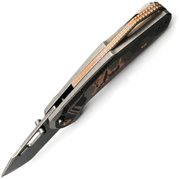 KETUO TRIAD KETM0135 – SATIN BOHLER M390 TANTO BLADE – GRAY STONEWASH TITANIUM HANDLE WITH COPPER FOIL CARBON FIBER INLAY – MADE IN CHINA