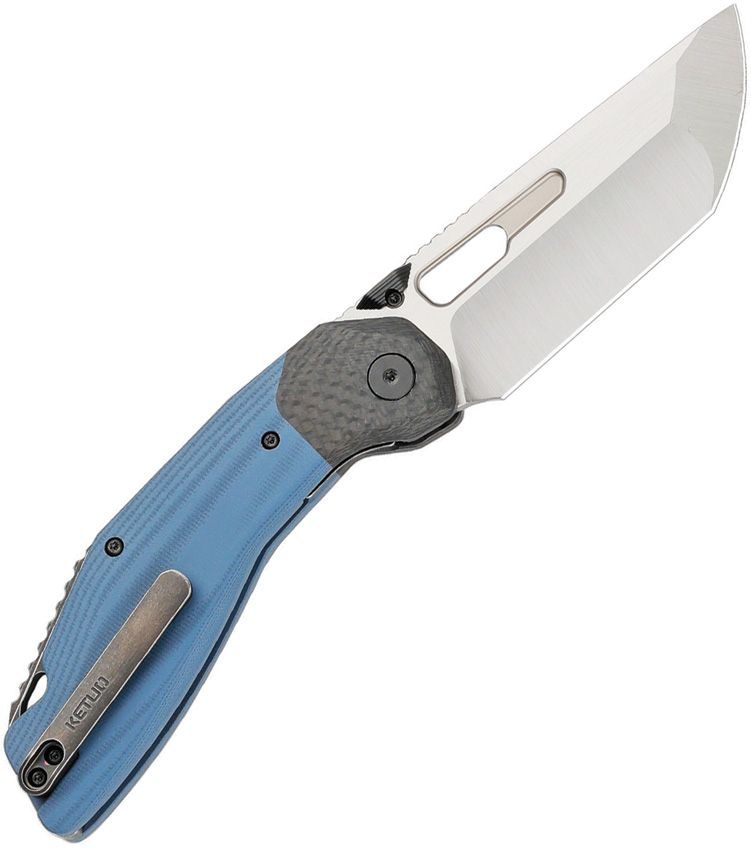 KETUO YAKUZA LINER LOCK KETM061 – SATIN 14C28N TANTO BLADE – BLUE G10 HANDLE WITH CARBON FIBER BOLSTERS – MADE IN CHINA