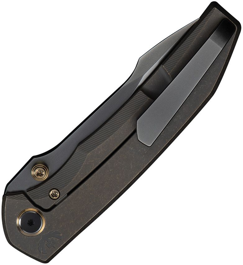 WE KNIFE RYSON FRAME LOCK WE24086-3 – POLISHED GRAY BOHLER M390 HARPOON BLADE – BRONZE TITANIUM HANDLE – MADE IN CHINA
