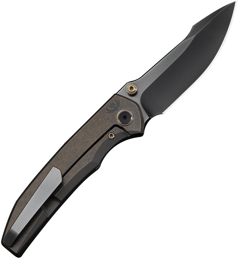 WE KNIFE RYSON FRAME LOCK WE24086-3 – POLISHED GRAY BOHLER M390 HARPOON BLADE – BRONZE TITANIUM HANDLE – MADE IN CHINA