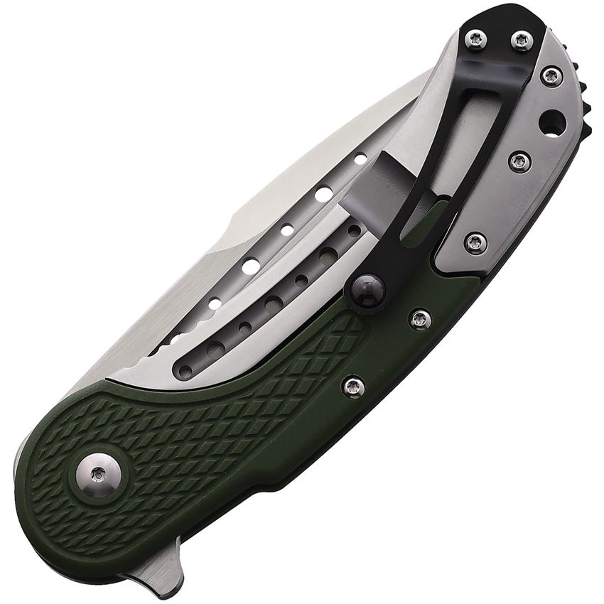 BEGG KNIVES BODEGA FRAMELOCK OD BG012 – SATIN D2 SPEAR POINT BLADE – OD GREEN G10 & STAINLESS HANDLE – MADE IN CHINA