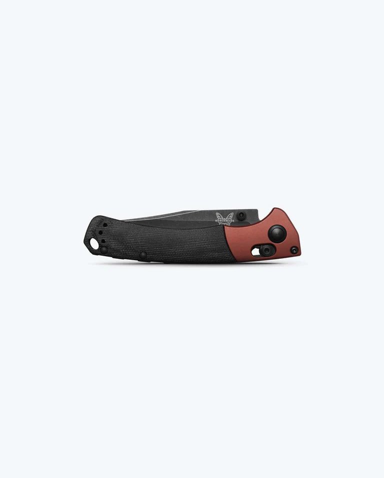 BENCHMADE 15085BK‑04 MINI CROOKED RIVER – BLACK STONEWASH CPM‑MAGNACUT CLIP‑POINT BLADE – BURNT COPPER BOLSTERS & BLACK CANVAS MICARTA – MADE IN USA