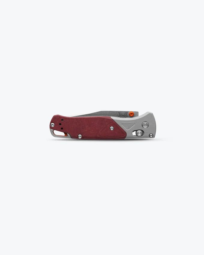 BENCHMADE BUGOUT AXIS LOCK 535-09 – STONEWASH CPM-S90V DROP POINT BLADE – GRAY ALUMINUM WITH REDSTONE RICHLITE HANDLE – MADE IN USA