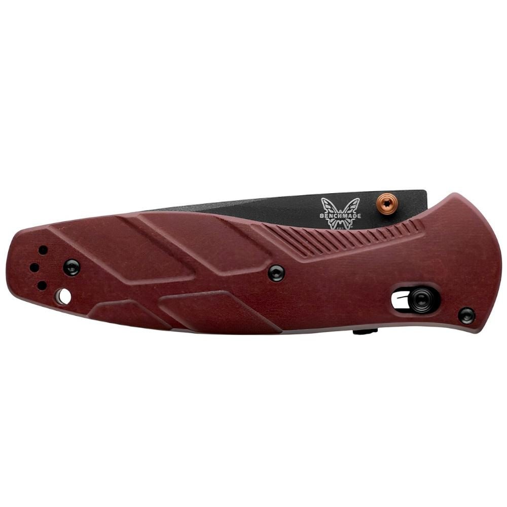 BENCHMADE BARRAGE AXIS ASSIST 581BK-04 – BLACK CERAKOTE CPM-S30V DROP POINT BLADE – REDSTONE RICHLITE HANDLE – MADE IN USA