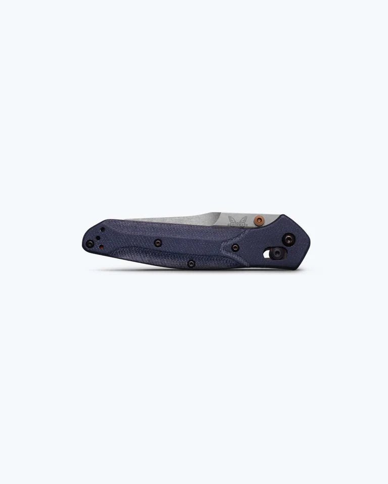 BENCHMADE 940‑04 OSBORNE – SATIN M390 REVERSE TANTO BLADE – DENIM MICARTA HANDLE – MADE IN USA