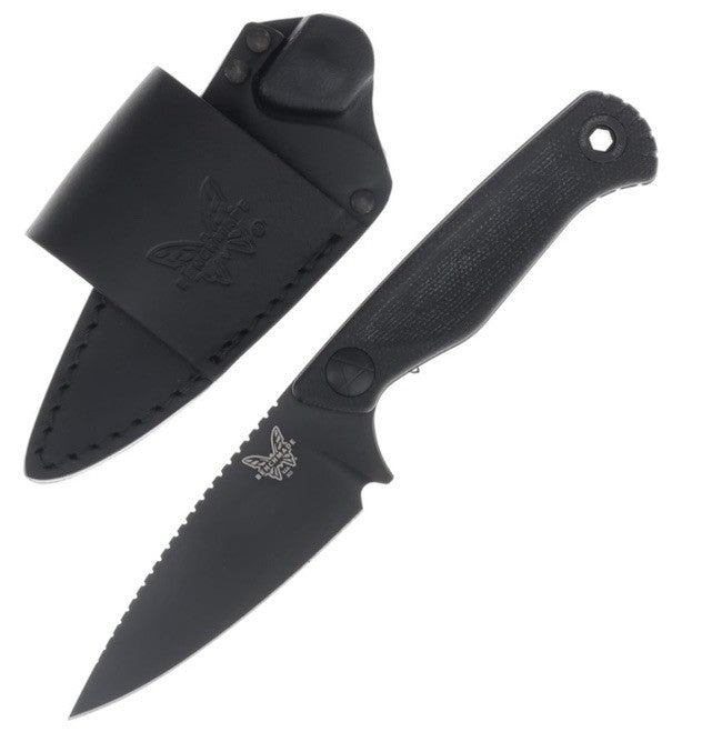 BENCHMADE 203BK-02 DACIAN – BLACK CERAKOTE CPM-MAGNACUT SPEAR POINT BLADE – BLACK CANVAS MICARTA HANDLE – MADE IN USA
