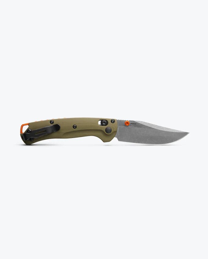 BENCHMADE MINI TAGGEDOUT AXIS LOCK 15534 – STONEWASH CPM-S45VN CLIP POINT BLADE – OD GREEN G10 HANDLE – MADE IN USA