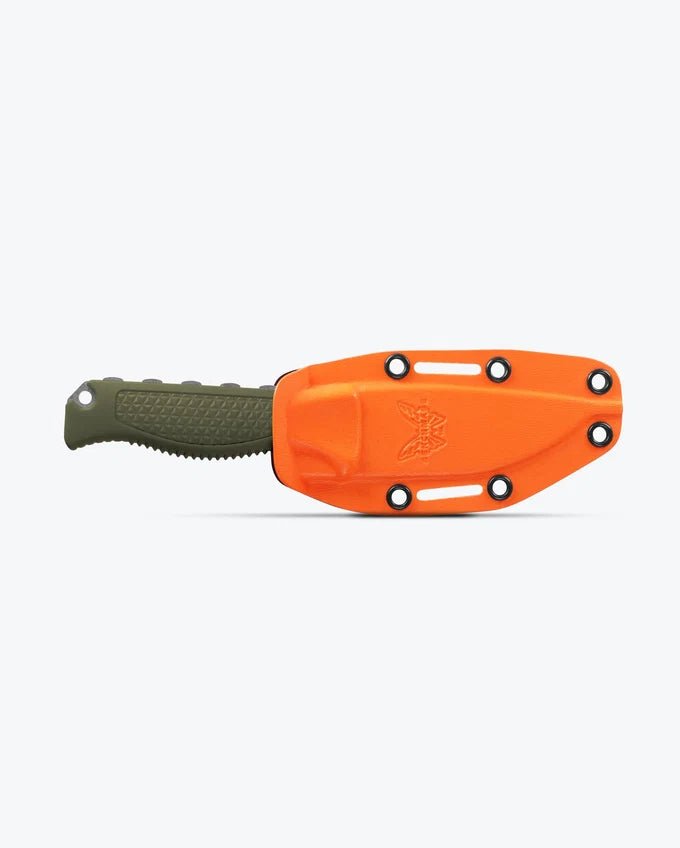 BENCHMADE HUNT STEEP COUNTRY FIXED BLADE KNIFE 3.54" CPM-S30V STONEWASHED DROP POINT BLADE, OLIVE GREEN SANTOPRENE HANDLES, BOLTARON SHEATH - 15006-01 - S&R Knives Inc.