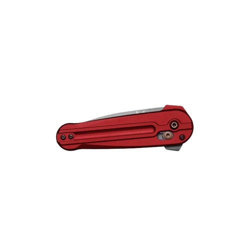 BENCHMADE 491GY-01 LOWDEN – GRAY CERAKOTE M390 SPEAR POINT BLADE – PHOENIX RED ANODIZED ALUMINUM HANDLE – MADE IN USA