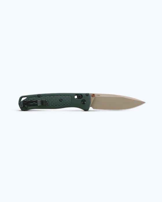 BENCHMADE BUGOUT 535TN-2601 – TAN CERAKOTE ELMAX DROP POINT BLADE – TAIGA GREEN GRIVORY HANDLE – MADE IN USA