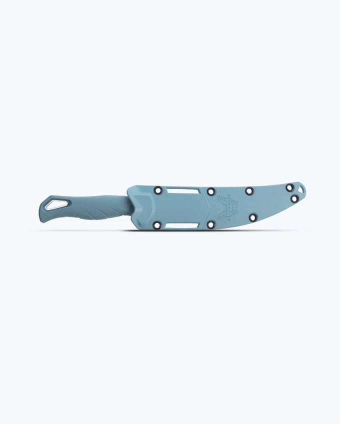 BENCHMADE WATER FISHCRAFTER FIXED BLADE KNIFE 5.97" CPM-MAGNACUT STONEWASHED TRAILING POINT BLADE, DEPTH BLUE SANTOPRENE HANDLE, SONAR GRAY INJECTION MOLDED SHEATH - 18030 - S&R Knives Inc.