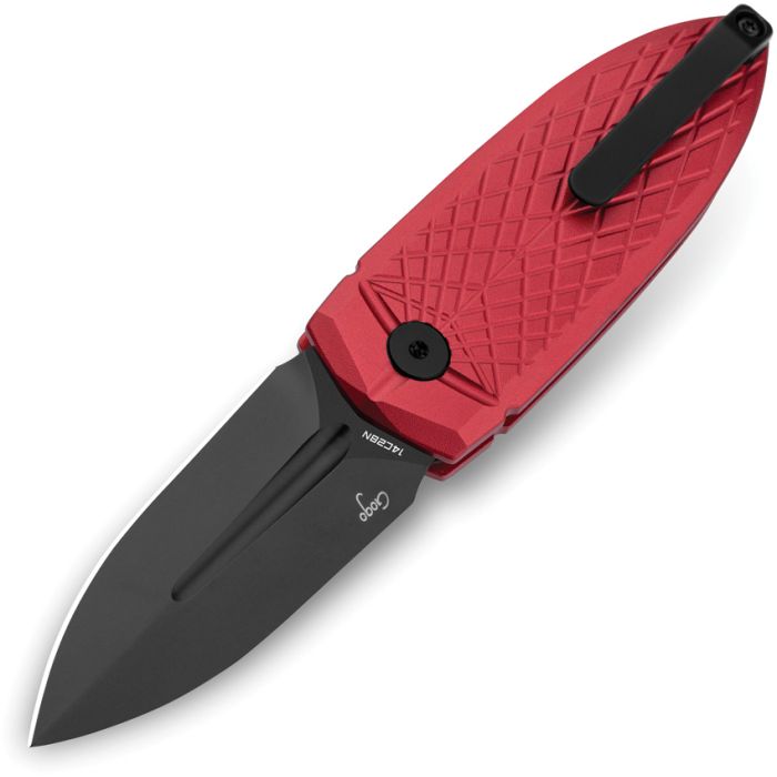 BESTECH KNIVES QUQU BUTTON LOCK FOLDING KNIFE 2.2" 14C28N BLACK DLC SPEAR POINT BLADE, RED ALUMINUM HANDLES - BG57B-4 - S&R Knives Inc.