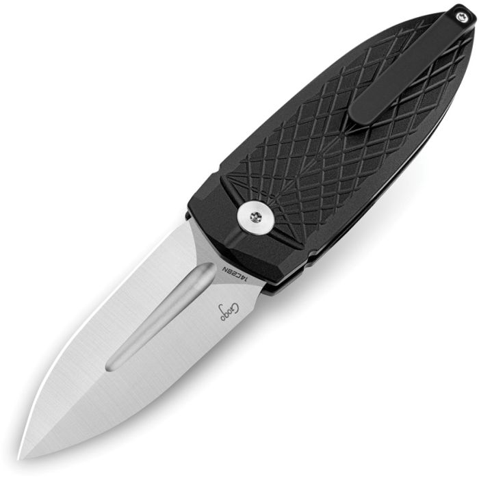 BESTECH KNIVES QUQU BUTTON LOCK FOLDING KNIFE 2.2" 14C28N SATIN SPEAR POINT BLADE, BLACK ALUMINUM HANDLES - BG57B-1 - S&R Knives Inc.