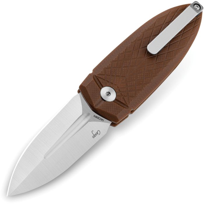 BESTECH KNIVES QUQU BUTTON LOCK FOLDING KNIFE 2.2" 14C28N SATIN SPEAR POINT BLADE, BROWN G10 HANDLES - BG57A-3 - S&R Knives Inc.