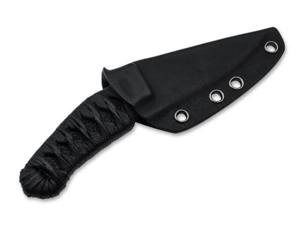 BOKER PLUS 302 FIXED BLADE KNIFE 3.39" NITRO - V SATIN CLIP POINT BLADE, WRAPPED BLACK FISH SKIN HANDLE, KYDEX SHEATH - 02BP0006 - SRK KNIVES AND SPORTS INC