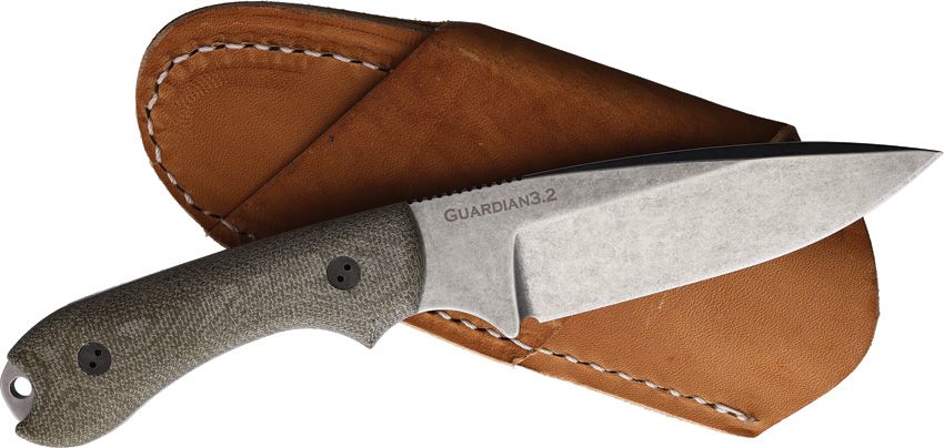 BRADFORD GUARDIAN 3.2 BRAD32FE102A – STONEWASH AEB-L BLADE – 3D OD GREEN MICARTA HANDLE – FIXED BLADE – MADE IN THE USA
