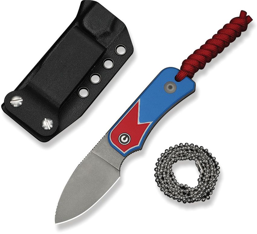 CIVIVI BABY BANTER FIXED BLADE C23045A-1 – GRAY STONEWASHED NITRO-V DROP POINT BLADE – RED, WHITE, AND BLUE G10 HANDLE – MADE IN CHINA