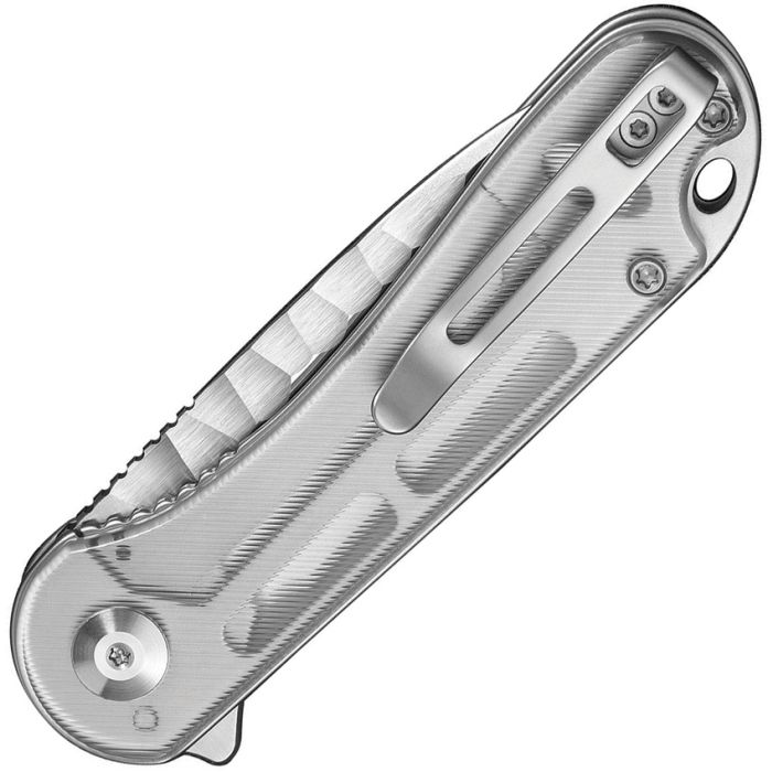 CIVIVI KNIVES ELEMENTUM LINER LOCK FLIPPER KNIFE 2.96" NITRO-V SATIN DROP POINT BLADE WITH ROCK-GRIND PATTERN, POLISHED LEXAN HANDLES WITH CNC-MACHINED MAZE PATTERN AND CERAMIC BALL INSIDE - C18062AM-1 - S&R Knives Inc.