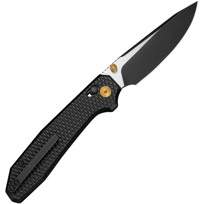 CIVIVI KNIVES ELITE TESSERA CROSSBAR LOCK FOLDING KNIFE 3.37" S35VN BLACK STONEWASHED TWO-TONE DROP POINT BLADE, BLACK DIAMOND PATTERNED ALUMINUM HANDLES, REVERSIBLE TITANIUM CLIP - CE26029-3 - S&R Knives Inc.