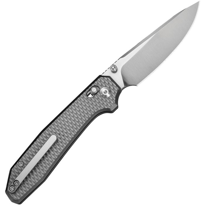 CIVIVI KNIVES ELITE TESSERA CROSSBAR LOCK FOLDING KNIFE 3.37" S35VN SATIN DROP POINT BLADE, GRAY DIAMOND PATTERNED ALUMINUM HANDLES, REVERSIBLE TITANIUM CLIP - CE26029-1 - S&R Knives Inc.