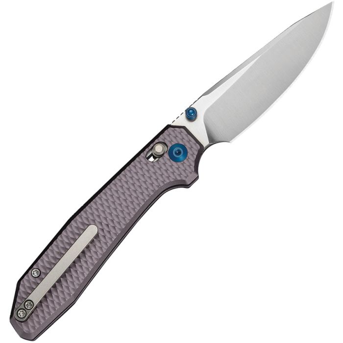 CIVIVI KNIVES ELITE TESSERA CROSSBAR LOCK FOLDING KNIFE 3.37" S35VN SATIN DROP POINT BLADE, PURPLE DIAMOND PATTERNED ALUMINUM HANDLES, REVERSIBLE TITANIUM CLIP - CE26029-2 - S&R Knives Inc.