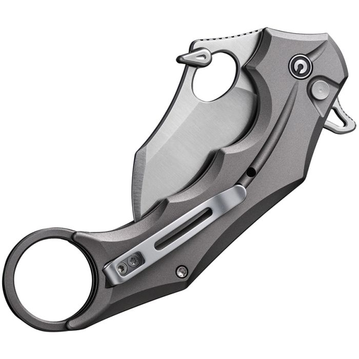 CIVIVI KNIVES INCISOR II KARAMBIT FLIPPER KNIFE 2.02" NITRO-V SATIN HAWKBILL BLADE, GRAY ALUMINUM HANDLES, BUTTON LOCK - C16016B-3 - S&R Knives Inc.