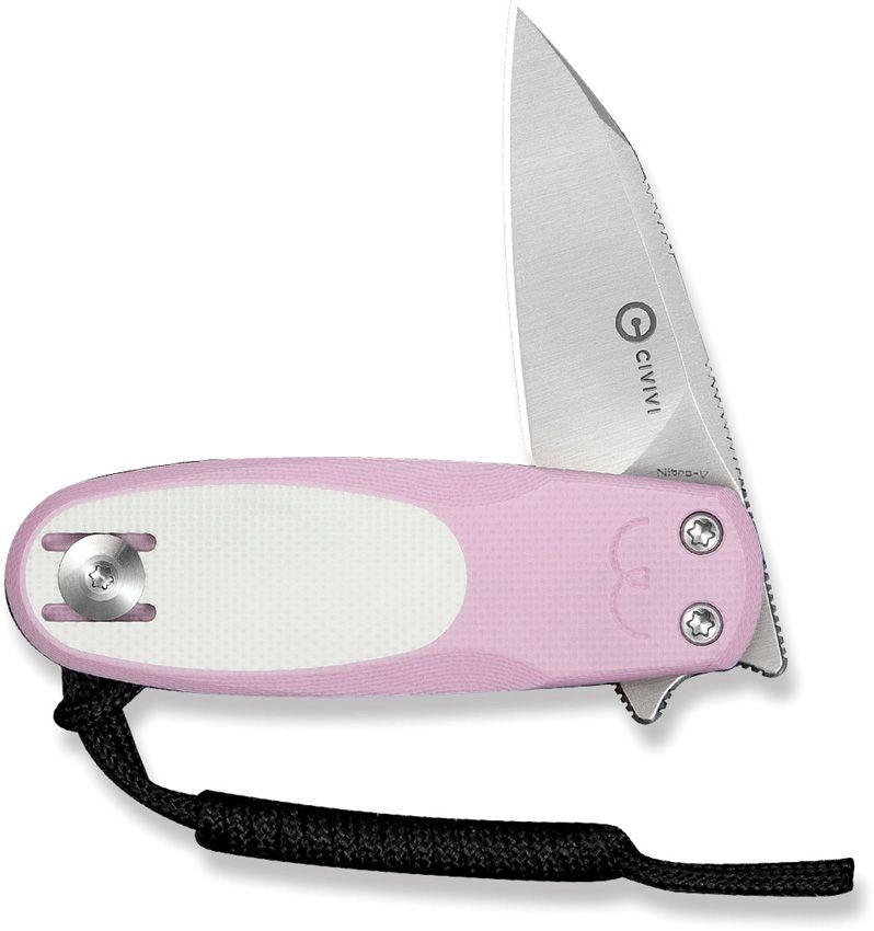 CIVIVI PURR C25054-4 – SATIN NITRO-V REVERSE TANTO BLADE – POWDER PINK & WHITE G10 HANDLE – DOUBLE DETENT SLIPJOINT – MADE IN CHINA