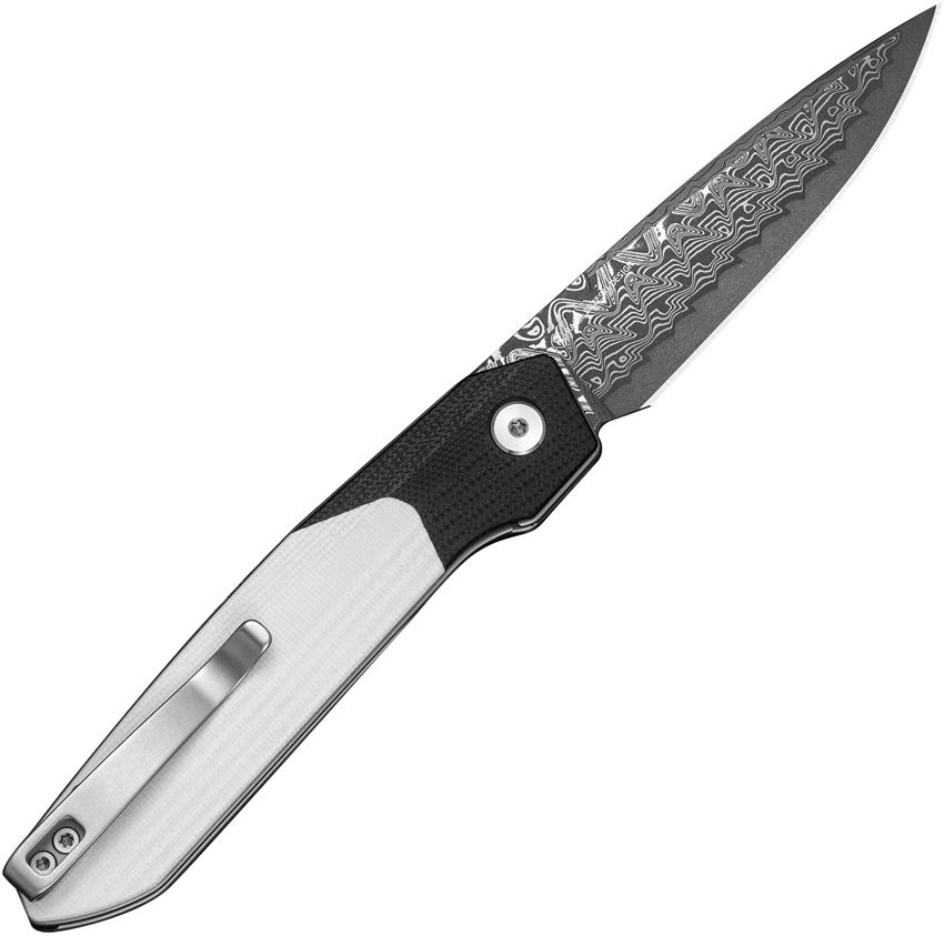 CIVIVI KNIVES RAFAL BRZESKI BRR15 LIGHT LINER LOCK FLIPPER KNIFE 3.2" DAMASCUS DROP POINT BLADE, WHITE G10 HANDLES WITH BLACK G10 BOLSTERS, REVERSIBLE CLIP - C25063-DS1 - S&R Knives Inc.
