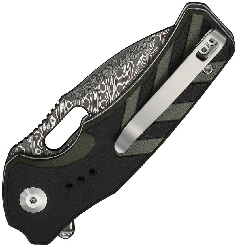 CIVIVI VEXRON C24066-DS1 – ACID ETCHED DAMASCUS DROP POINT BLADE – BLACK & GREEN CHEVRON G10 HANDLE – MADE IN CHINA