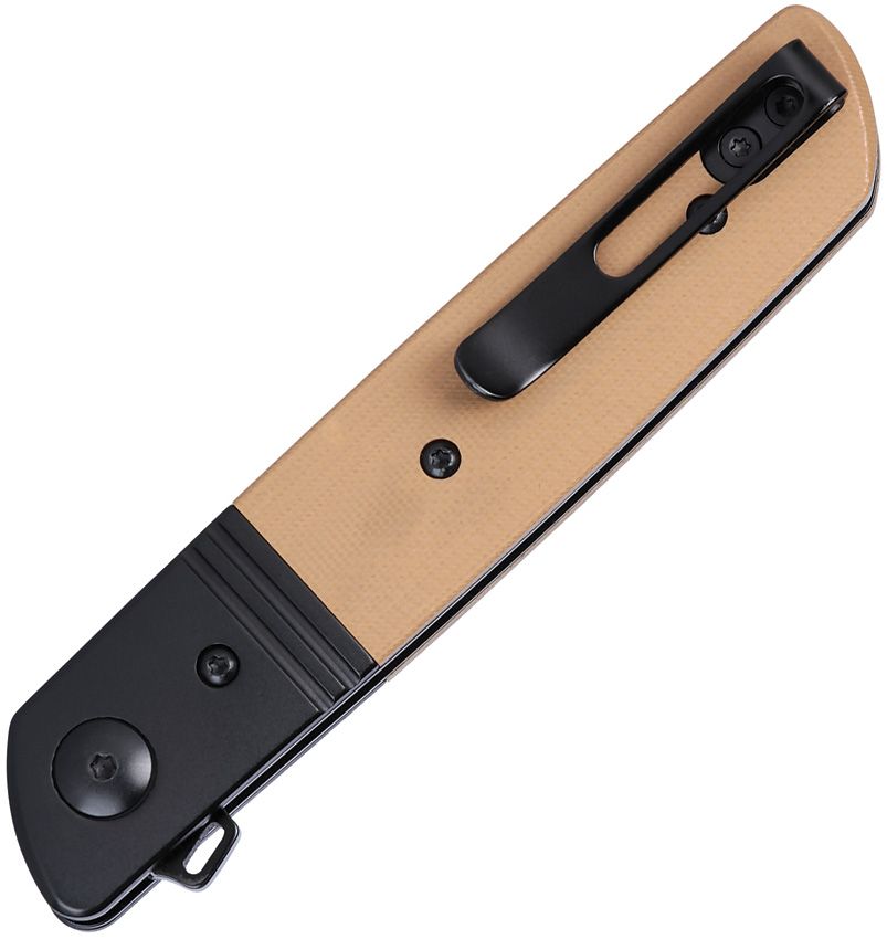 CRKT BAMBOOZLED 5720B – BLACK OXIDE D2 DROP POINT BLADE – TAN G10 HANDLE WITH STEEL BOLSTERS – MADE IN CHINA