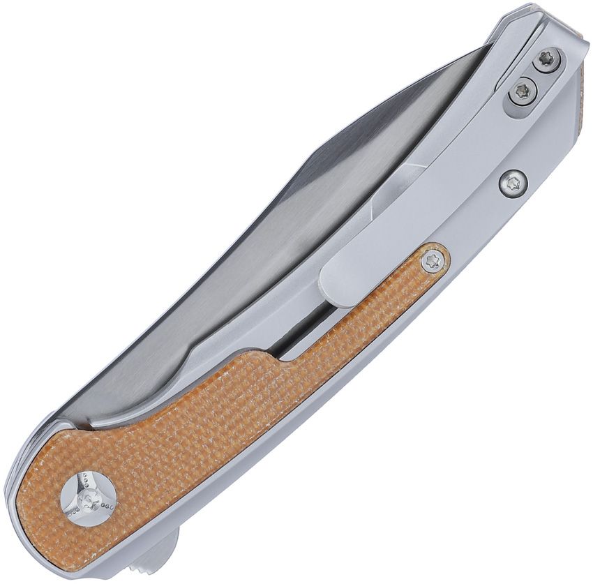 CRKT PADAWAN 6070 – BRUSHED SATIN 14C28N DROP POINT BLADE – STAINLESS STEEL & BROWN MICARTA HANDLE – MADE IN CHINA