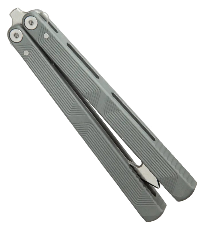 FLYTANIUM ZENITH 2.0 BALISONG TRAINER FLY1385GGB – BLACK COATED HARDENED BLADE – ULTRA VIOLET ALUMINUM HANDLE - SRK KNIVES AND SPORTS INC