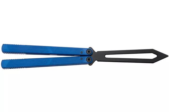 FLYTANIUM ZENITH 2.0 BALISONG TRAINER FLY1385SBB – BLACK COATED BLADE – STATIC BLUE ALUMINUM HANDLE - MADE IN CHINA