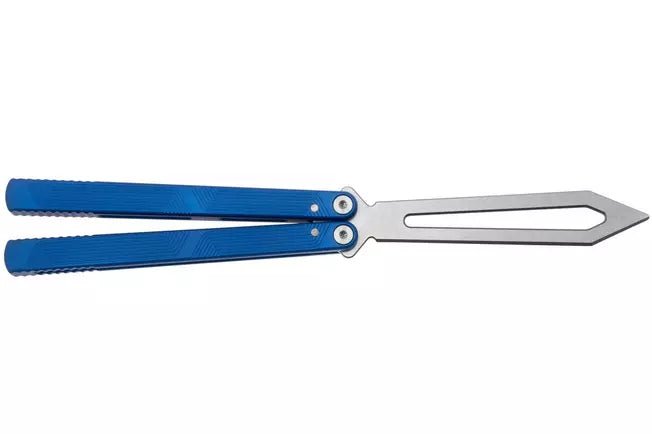 FLYTANIUM ZENITH 2.0 BALISONG TRAINER FLY1385SBS – STONEWASHED BLADE – STATIC BLUE ALUMINUM HANDLE - MADE IN CHINA