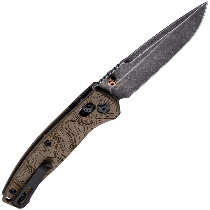 HOGUE MYSTO EARTH ABLE LOCK HO24453 – BLACK STONEWASH CPM-MAGNACUT CLIP POINT BLADE – TOPOGRAPHIC BROWNS POINT RICHLITE HANDLE – MADE IN USA