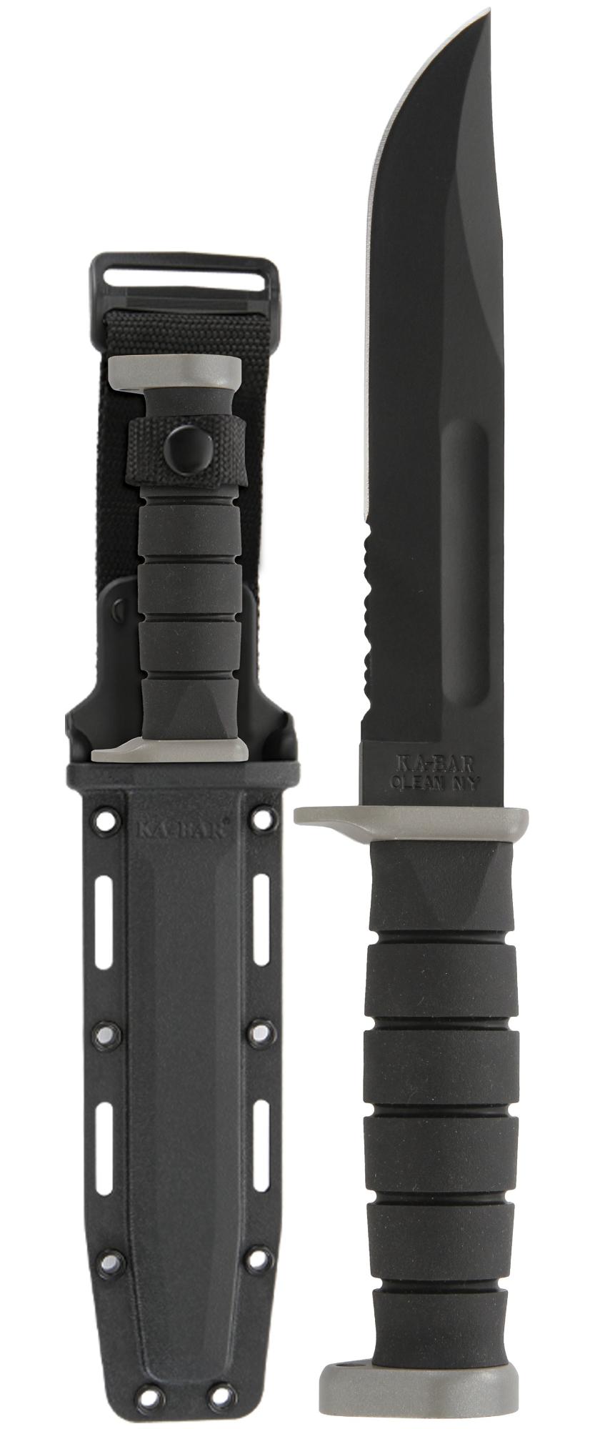 KA‑BAR D2 EXTREME LEATHER – MODEL 1282 – PARTIALLY SERRATED D2 CLIP POINT BLADE – MADE IN USA - SRK KNIVES AND SPORTS INC