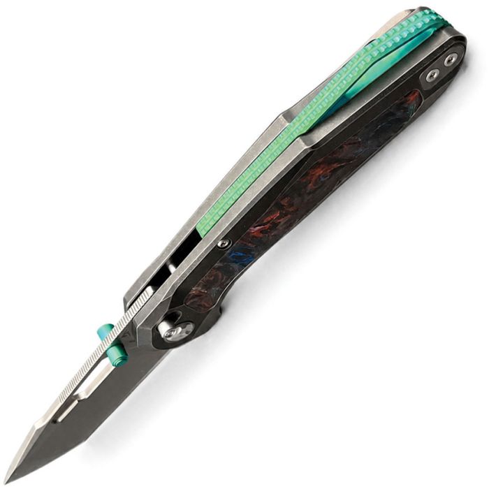 KETUO TRIAD KETM0136 – STONEWASH BOHLER M390 TANTO BLADE – GRAY STONEWASH TITANIUM HANDLE WITH MULTI-COLOR CARBON FIBER INLAY – MADE IN CHINA - S&R Knives Inc.