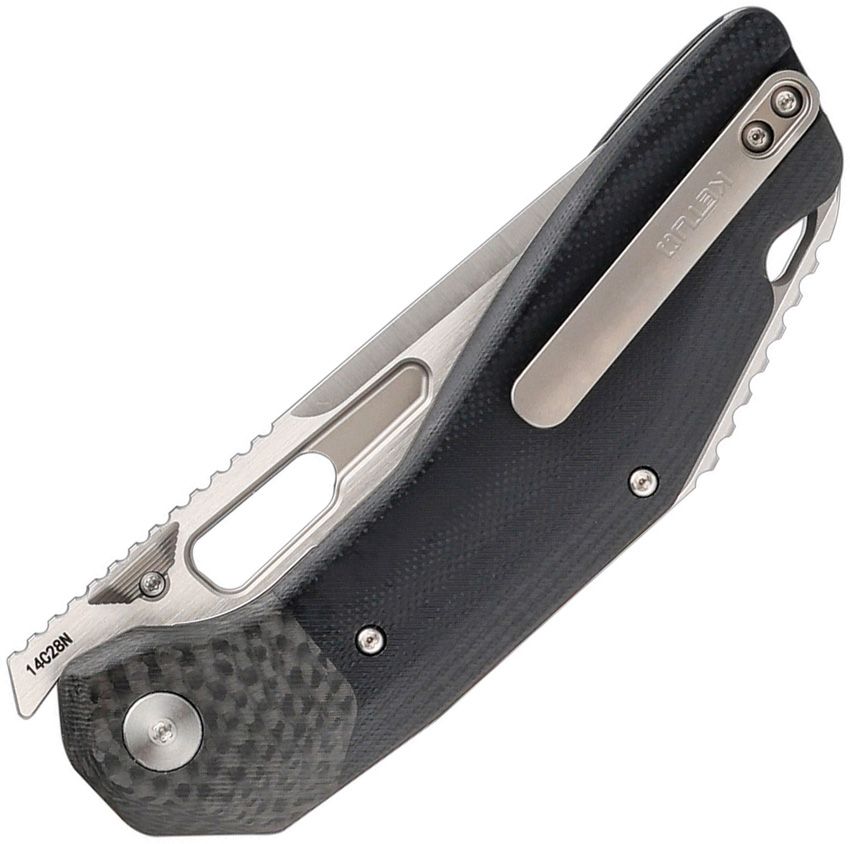 KETUO YAKUZA LINER LOCK KETM059 – SATIN 14C28N TANTO BLADE – BLACK G10 HANDLE WITH CARBON FIBER BOLSTERS – MADE IN CHINA - S&R Knives Inc.