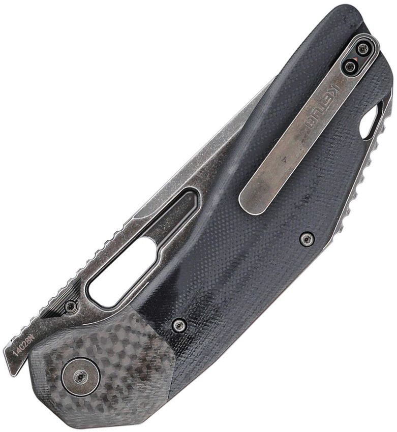 KETUO YAKUZA LINER LOCK KETM060 – BLACK STONEWASH 14C28N TANTO BLADE – BLACK G10 HANDLE WITH CARBON FIBER BOLSTERS – MADE IN CHINA - S&R Knives Inc.