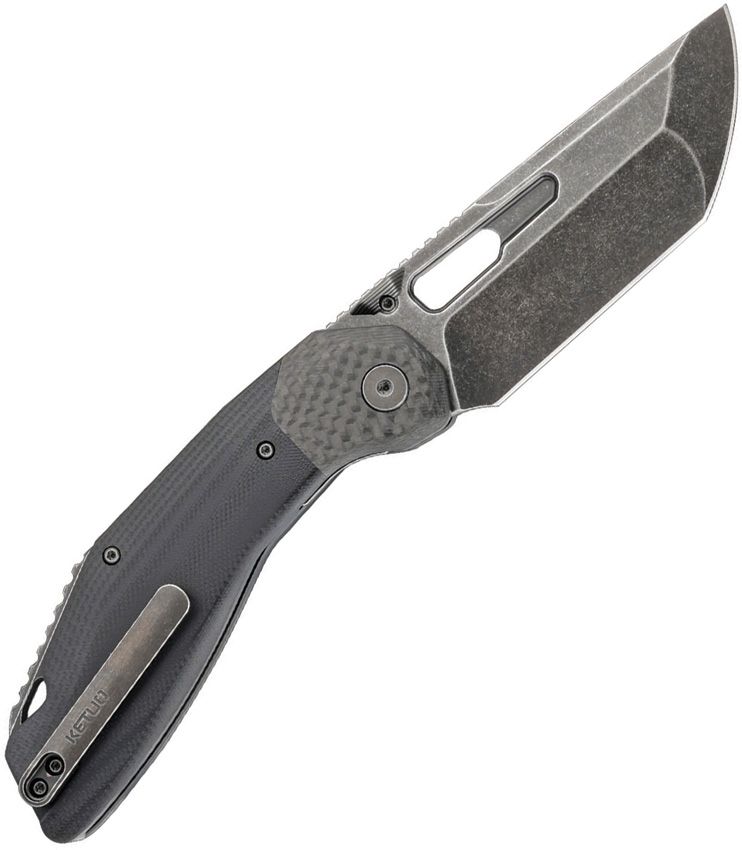 KETUO YAKUZA LINER LOCK KETM060 – BLACK STONEWASH 14C28N TANTO BLADE – BLACK G10 HANDLE WITH CARBON FIBER BOLSTERS – MADE IN CHINA - S&R Knives Inc.