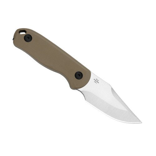 KIZER DROP BEAR FIXED BLADE 1092A2 – SATIN AEB‑L CLIP POINT BLADE – TAN G10 HANDLE – DESIGNED BY AZO – MADE IN CHINA