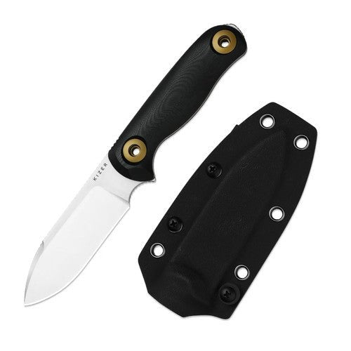 KIZER DROP BEAR FIX 3 1101A1 – STONEWASHED 14C28N DROP POINT BLADE – BLACK G10 HANDLE – DESIGNED BY AZO – MADE IN CHINA