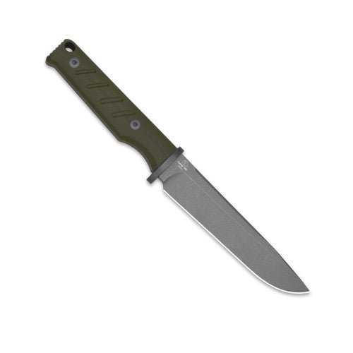 KIZER CAMP 180 KI1096A2 – GRAY STONEWASHED AEB‑L DROP POINT – OLIVE G10 – DESIGNED BY JONATHAN STYLES – MADE IN CHINA