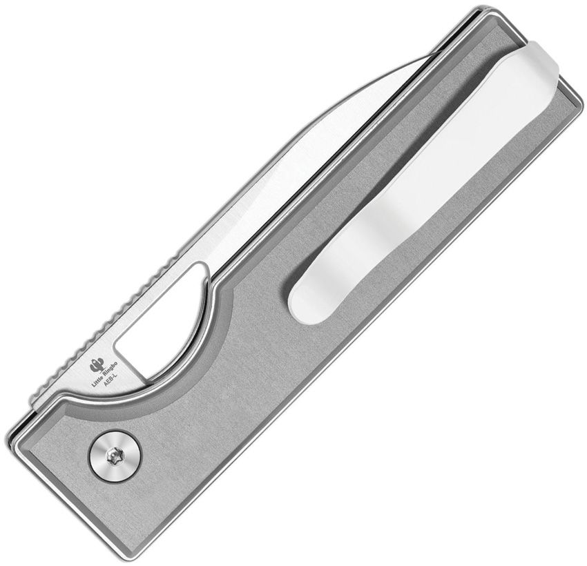 KIZER LITTLE RINGBO V3708A1 – SATIN AEB-L DROP POINT BLADE – GRAY ALUMINUM HANDLE – MADE IN CHINA