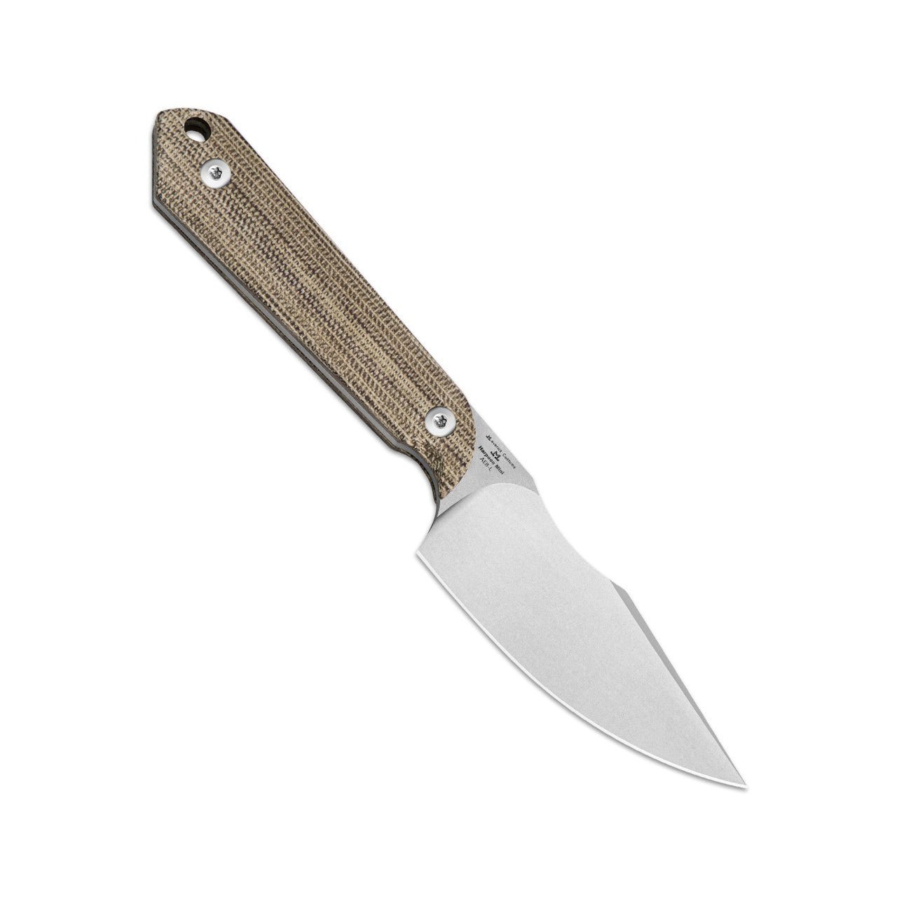 KIZER HARPOON MINI 1040S7 – STONEWASHED AEB‑L HARPOON BLADE – BROWN MICARTA HANDLE – DESIGNED BY JAMES BUCKLEY – MADE IN CHINA