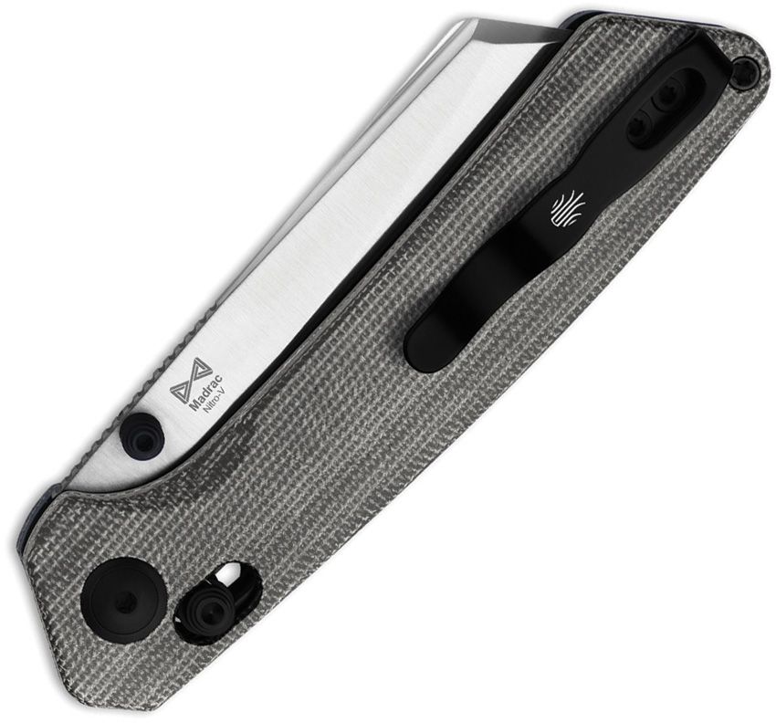 KIZER MADRAC V3693A3 – SATIN NITRO-V REVERSE TANTO BLADE – BLACK NORPLEX ULTREX MICARTA HANDLE – MADE IN CHINA