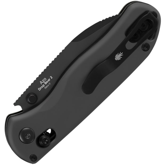 KIZER DROP BEAR V3619.2KD2 – BLACK DLC NITRO-V DROP POINT BLADE – BLACK ALUMINUM HANDLE – CLUTCH LOCK – MADE IN CHINA
