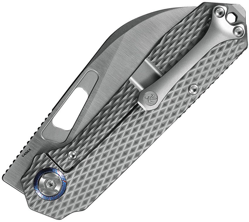 KUNWU KNIVES DIABLO FRAMELOCK KUNK717T1A – SATIN VANAX STEEL SHEEPSFOOT BLADE – DIAMOND TEXTURE TITANIUM HANDLE – MADE IN CHINA